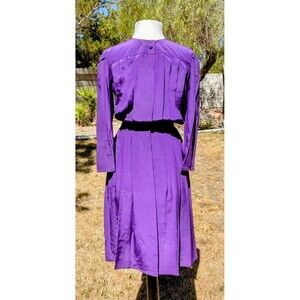 Indigo Vintage Pleated Charles Bianco Italian Collection Silk Petite 6 Dress EUC